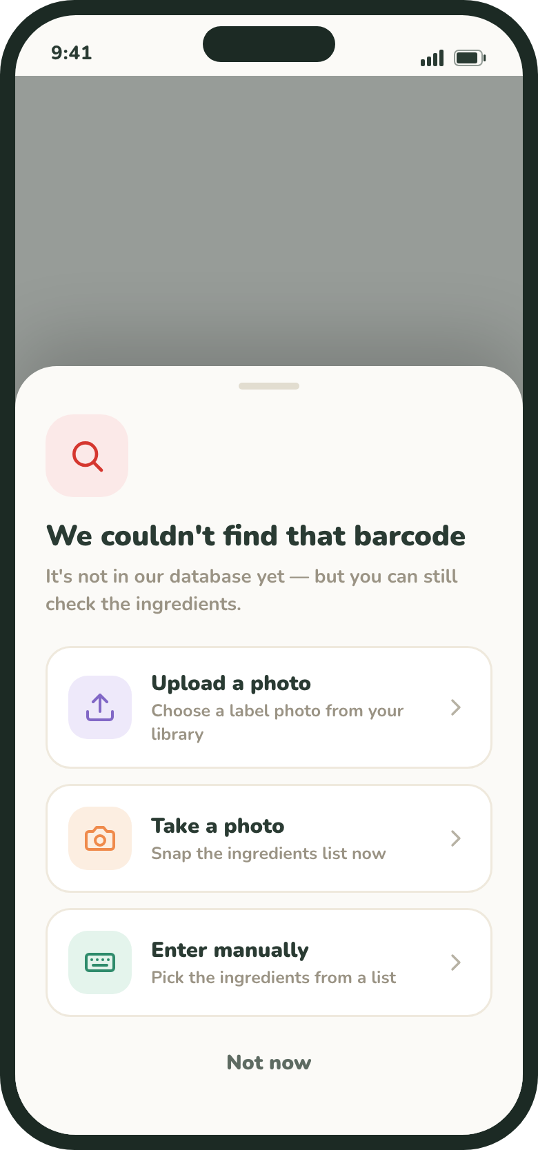 Couldn’t find barcode sheet with the Enter manually option