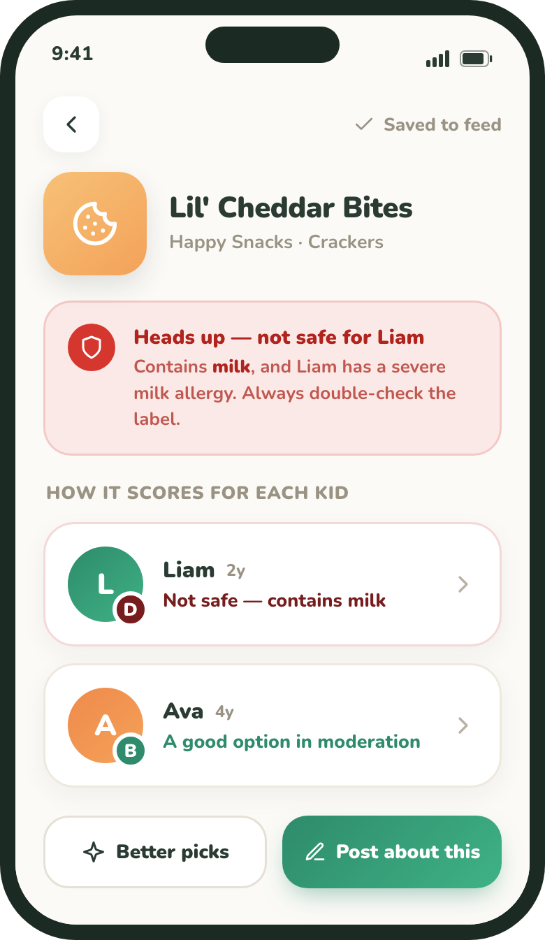 Result screen with different grades for two children